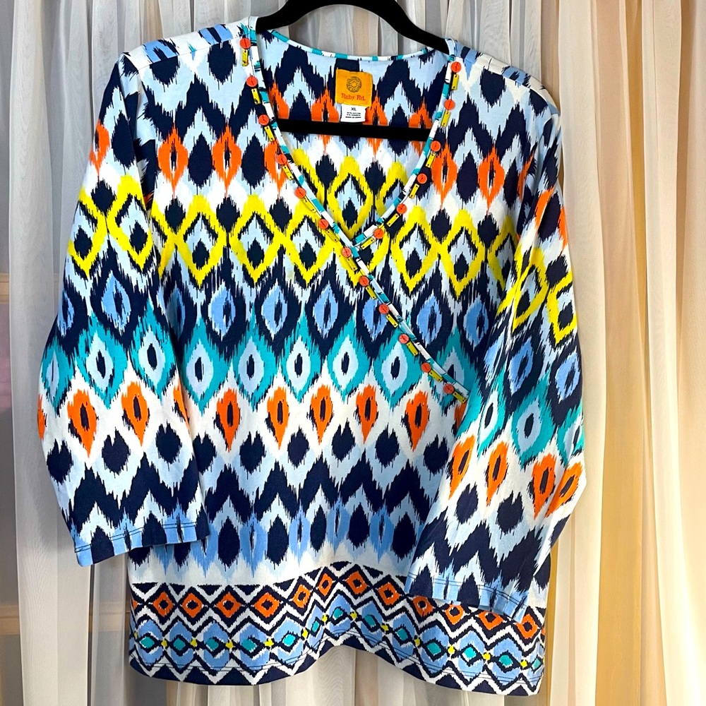 Itm 0030 Ruby Rd. Vneck, beaded 3/4 sleeve top size XLG